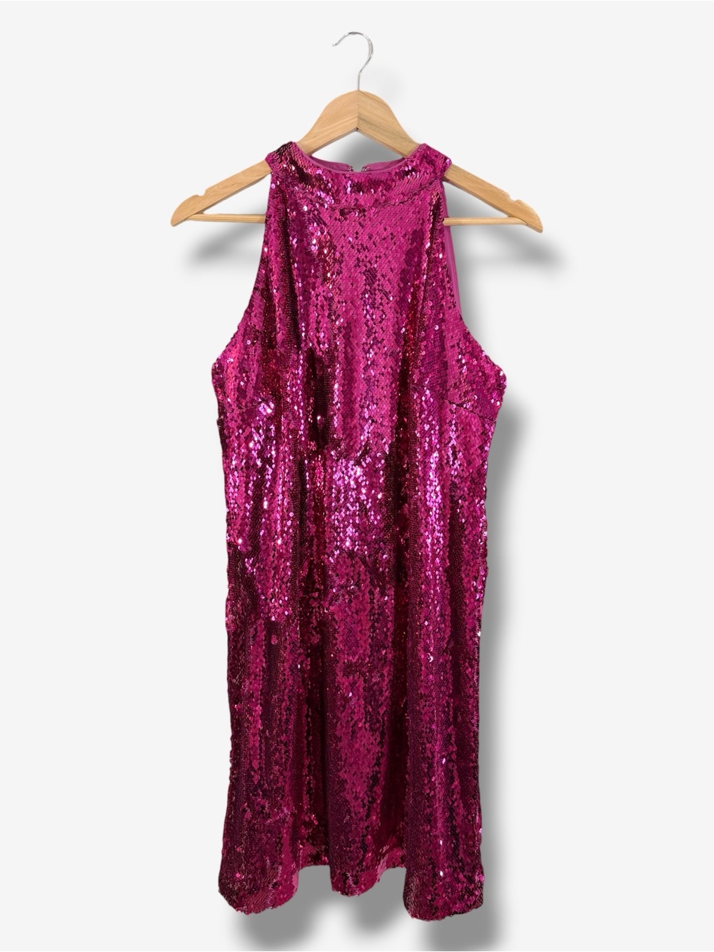 Ann Taylor Pink Sequin Mini Dress Size 8 Mock Neck Sleeveless Cocktail Party